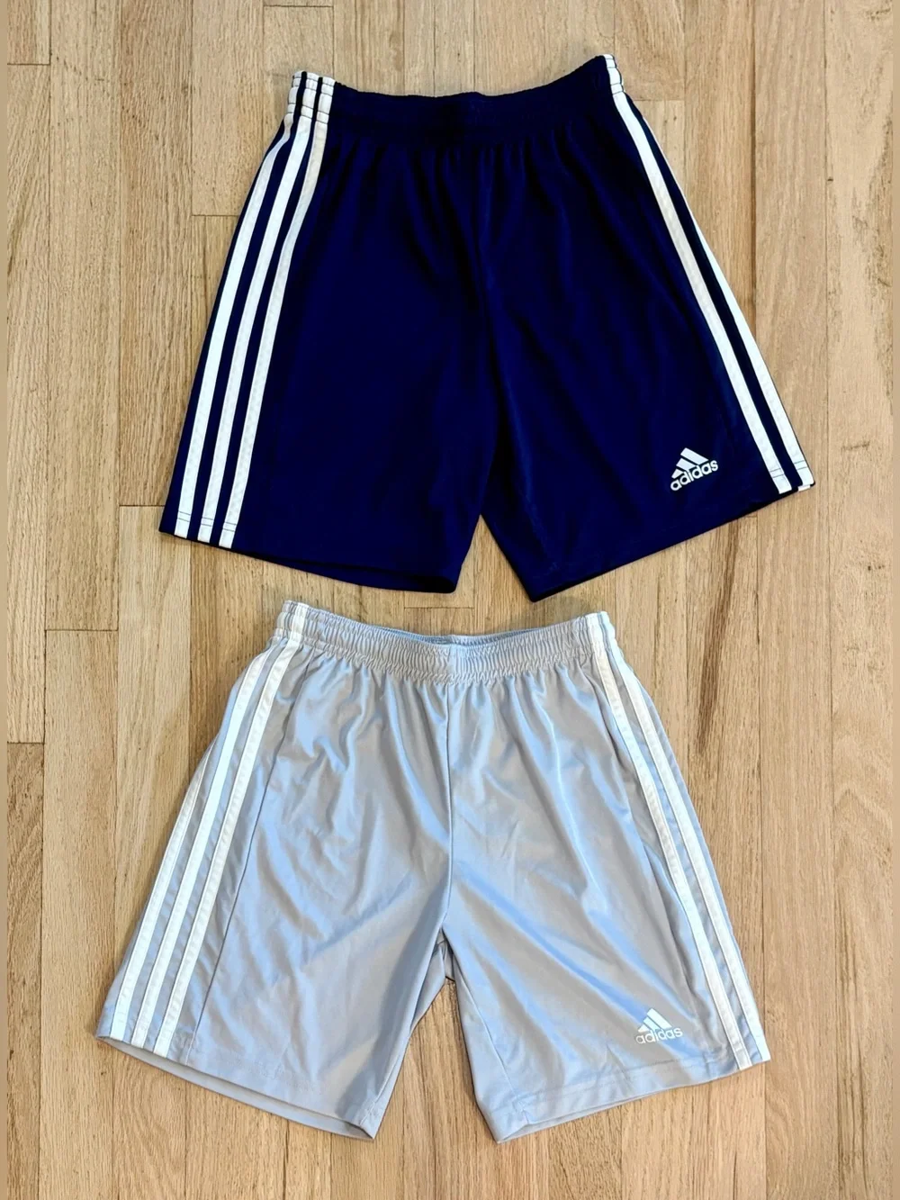 Lot of 2 Adidas Boys AEROREADY Athletic Soccer Shorts Gray Navy Blue Size 11/12